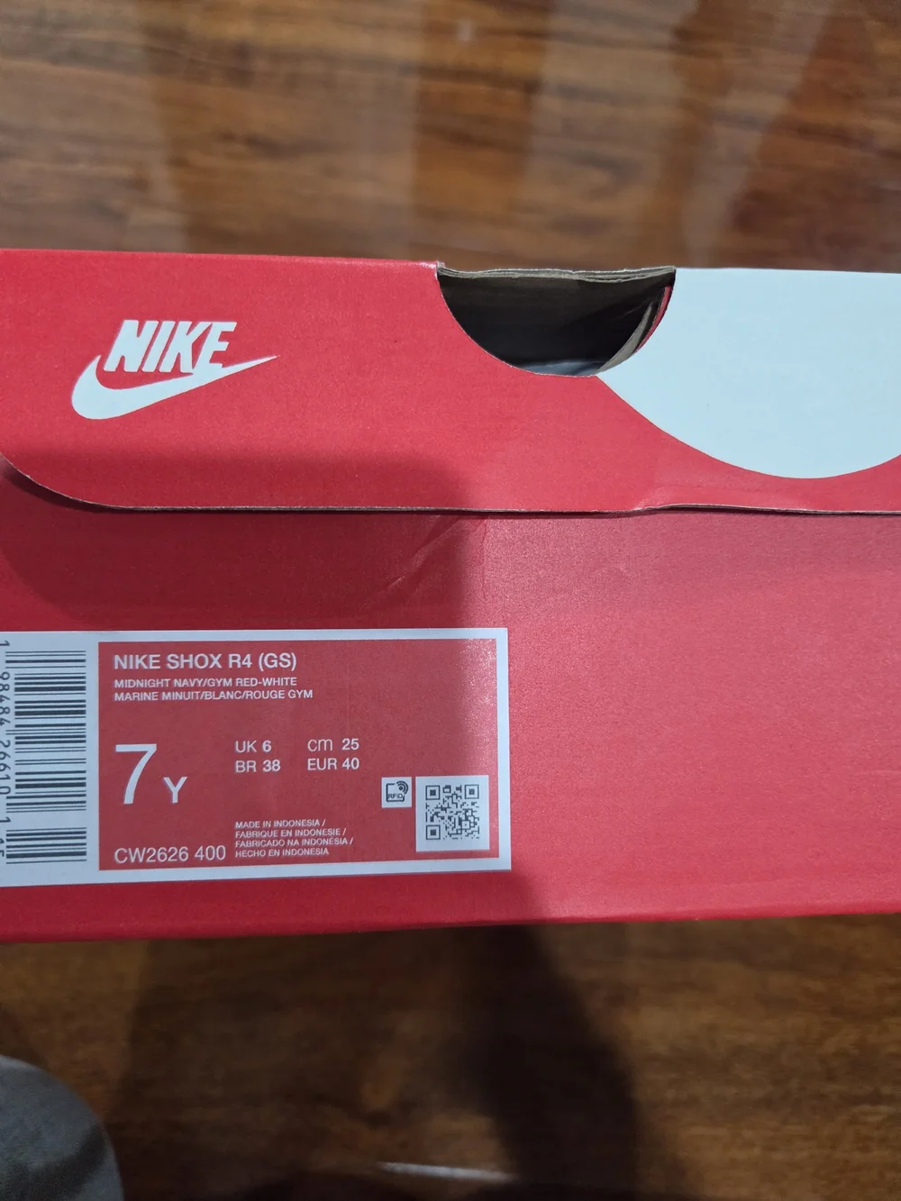 Boy's Nike Shox Running Sneakers - Navy Blue, White & Red